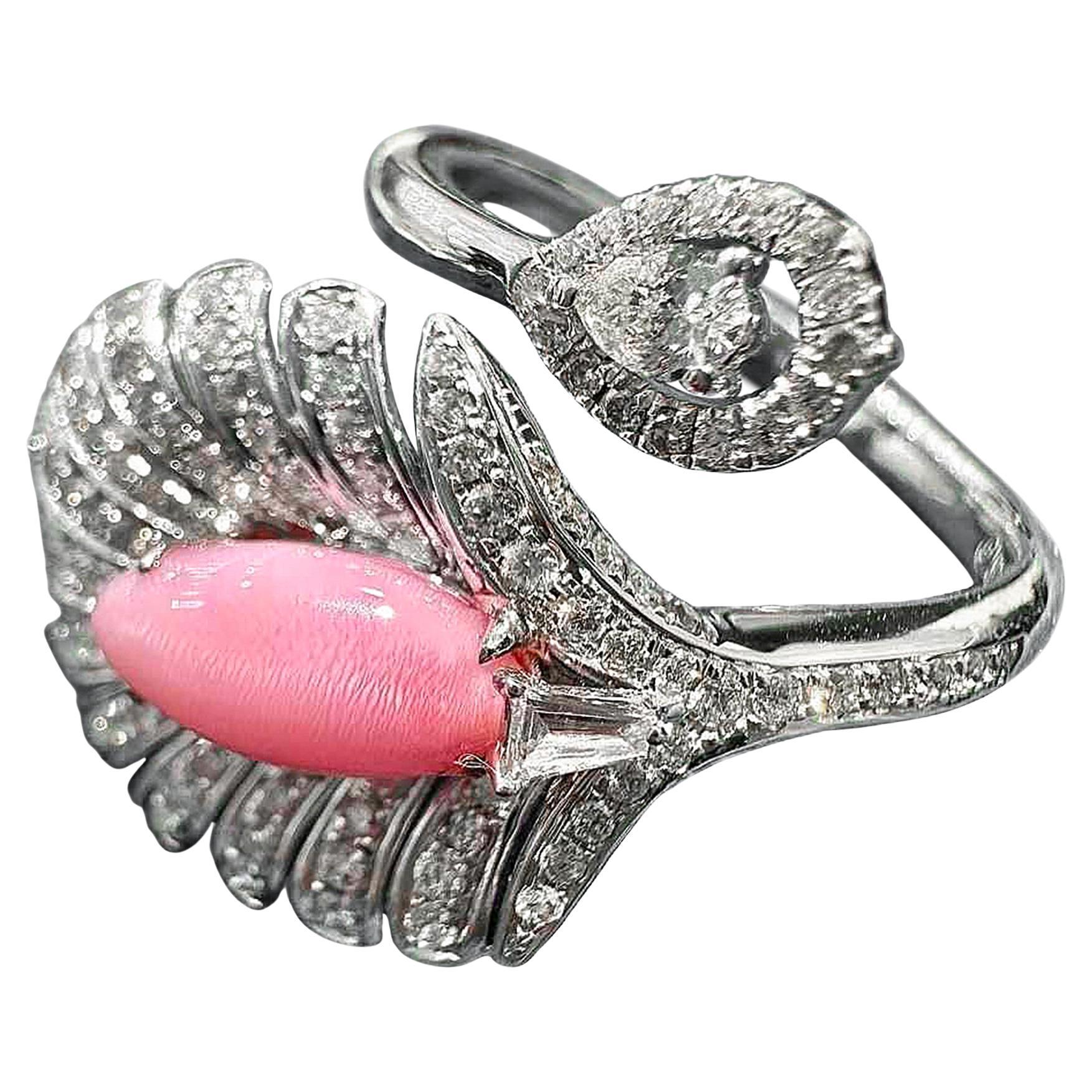 【Conchéa】Flamingofeder Aurora Muschel Perlenring - 1.0ct