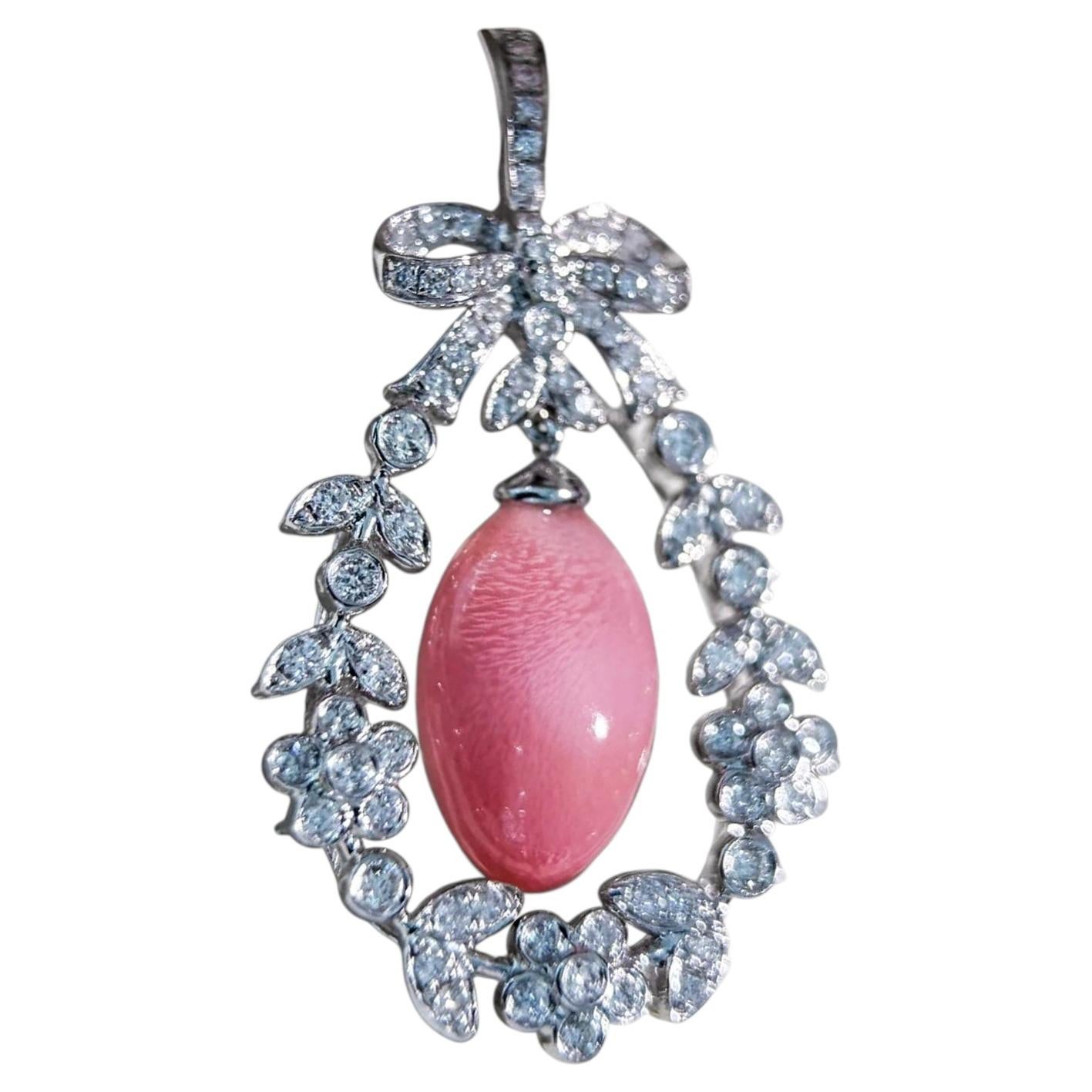 【Conchéa】Flamingo Flame Conch Pearl Pendant with Convertible Clasp — 4.48 ct