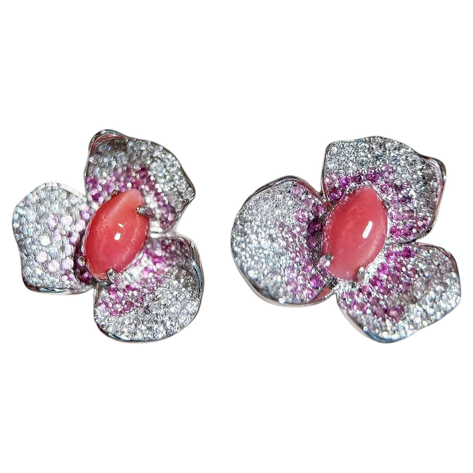 【Conchéa】Pendientes de perla de concha «Orchid Bloom» con diamantes — 2,51 ct