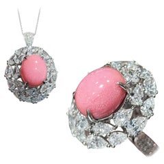 【Conchéa】Flamingo Halo Conch Pearl Convertible Pendant Ring — 5.24 ct