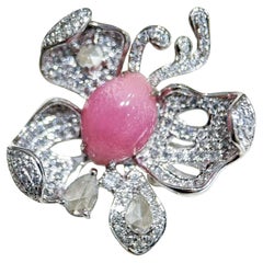 Anello con diamanti a farfalla con perle di conchiglia rosa - 2,3 carati