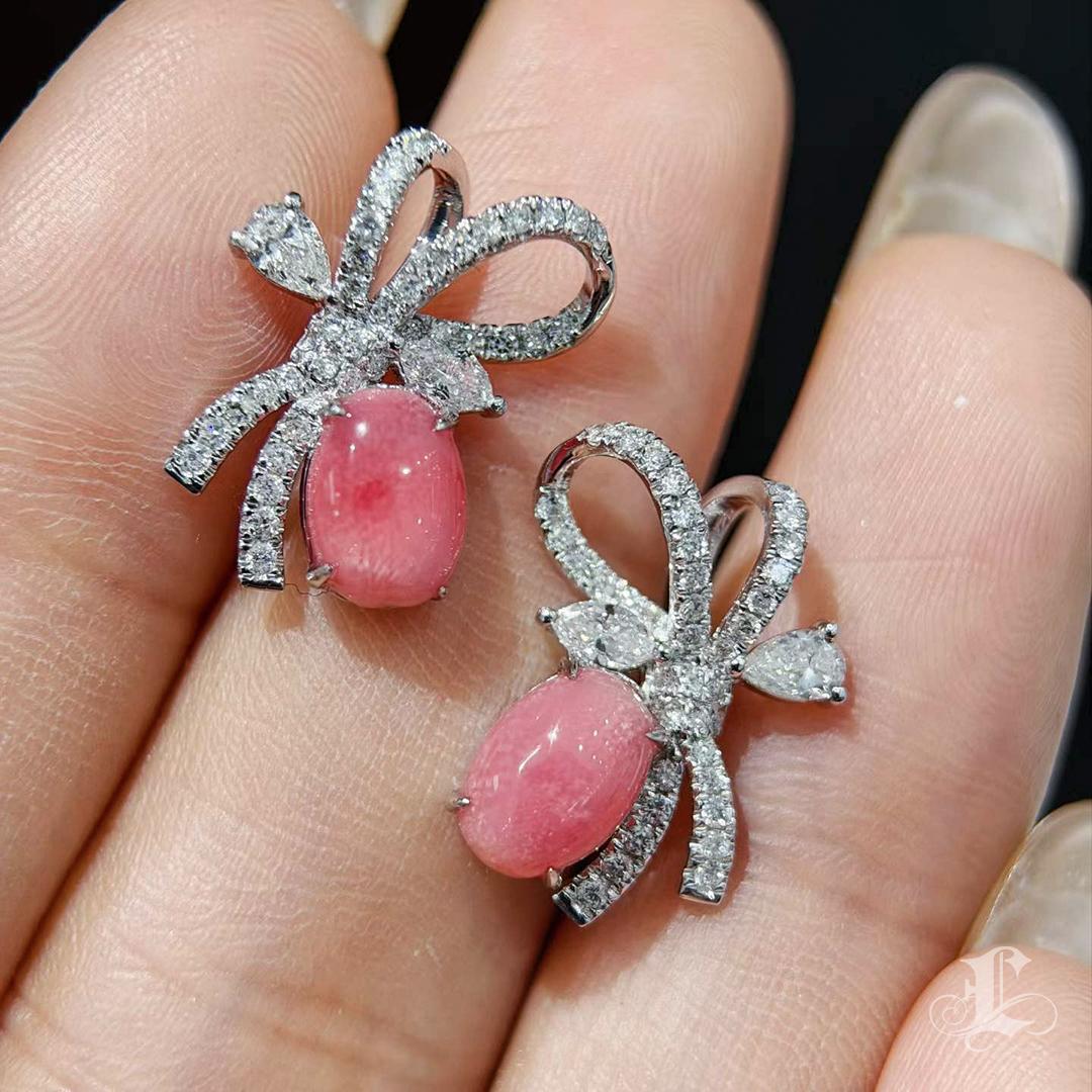 【Conchéa】Flamingo Boucles d'oreilles Bow Pearl Diamond - 2.83ct Pour femmes en vente