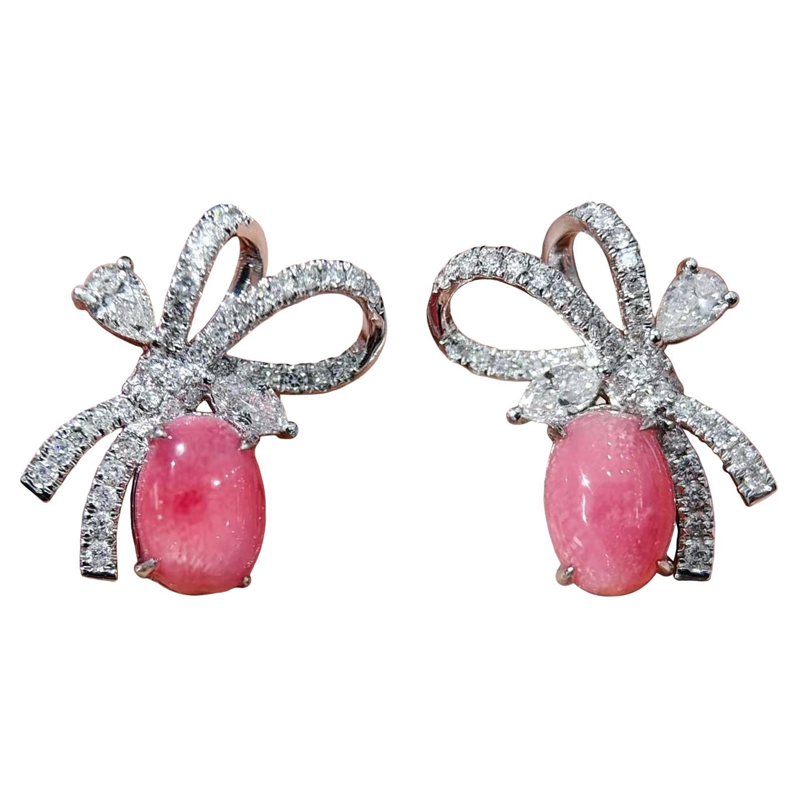 【Conchéa】Pendientes de lazo de diamantes de perlas de concha rosa flamenco - 2.83ct