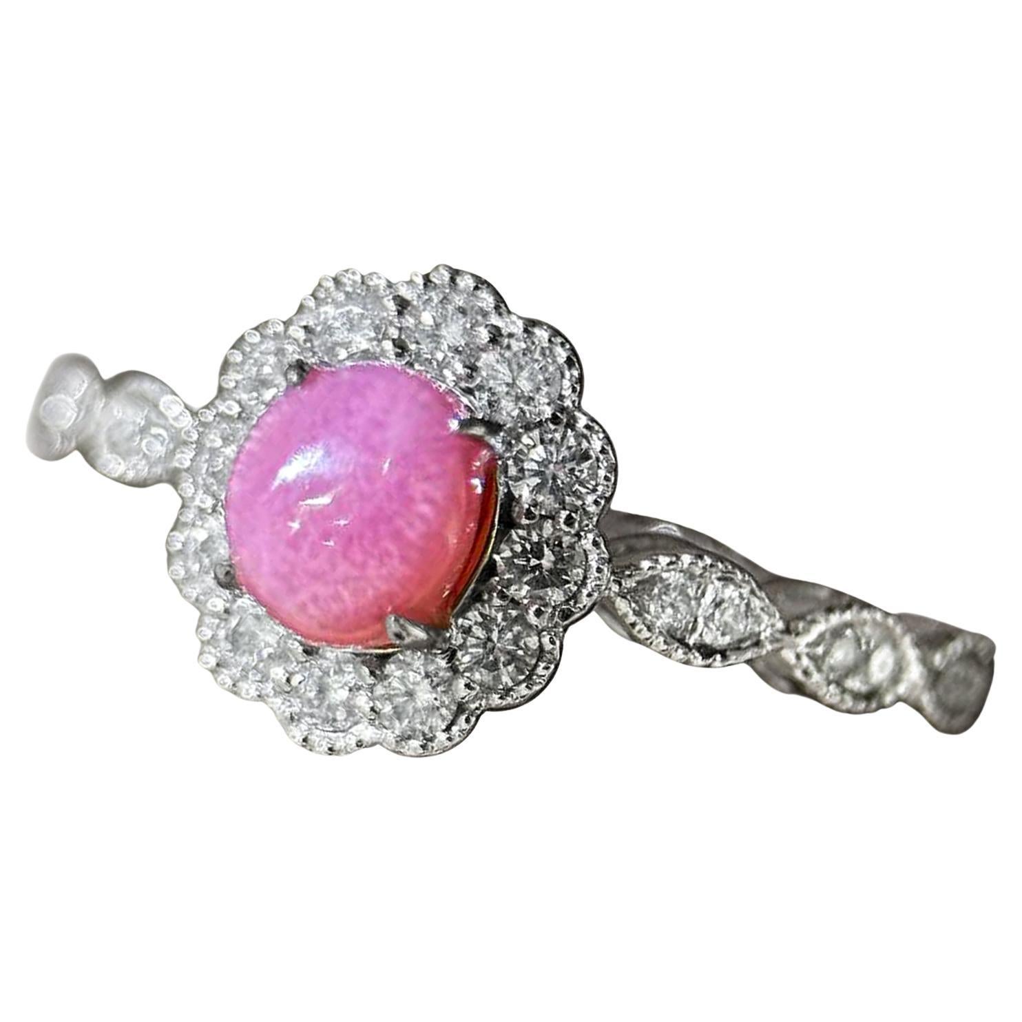 【Conchéa】Flamingo Pink Conch Pearl Diamond Ring — 0.94ct
