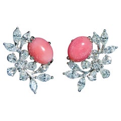 【Conchéa】Flamingo Boucles d'oreilles perle de conque naturelle diamant - 3.83 ct