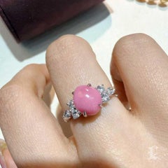 【Conchéa】Flamingo Pink Natural Conch Pearl Diamond Ring — 2.60 ct
