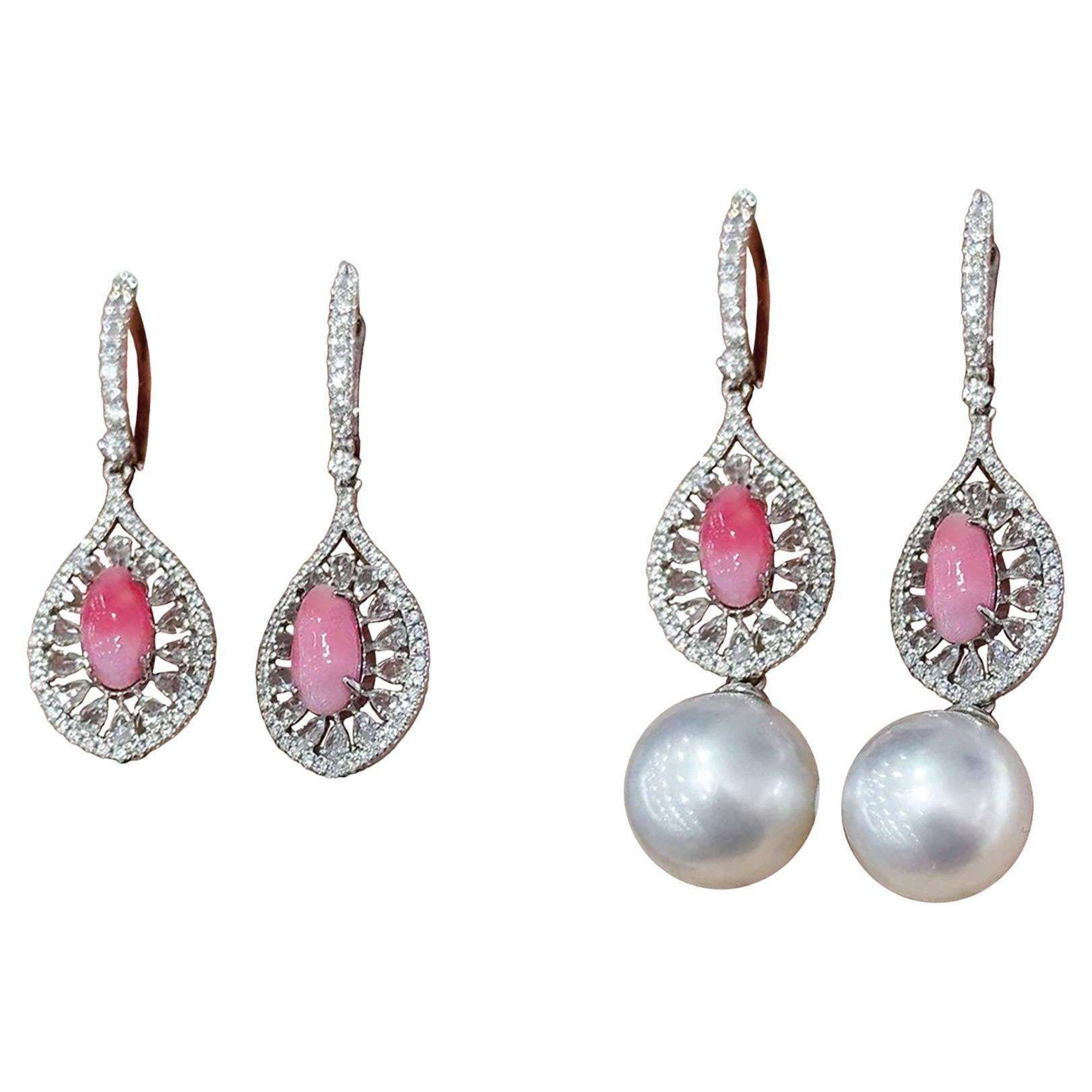 【Conchéa】Gocce di lucentezza Orecchini convertibili con conchiglia e perle dei mari del sud - 2,45ct