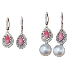 【Conchéa】Gocce di lucentezza Orecchini convertibili con conchiglia e perle dei mari del sud - 2,45ct