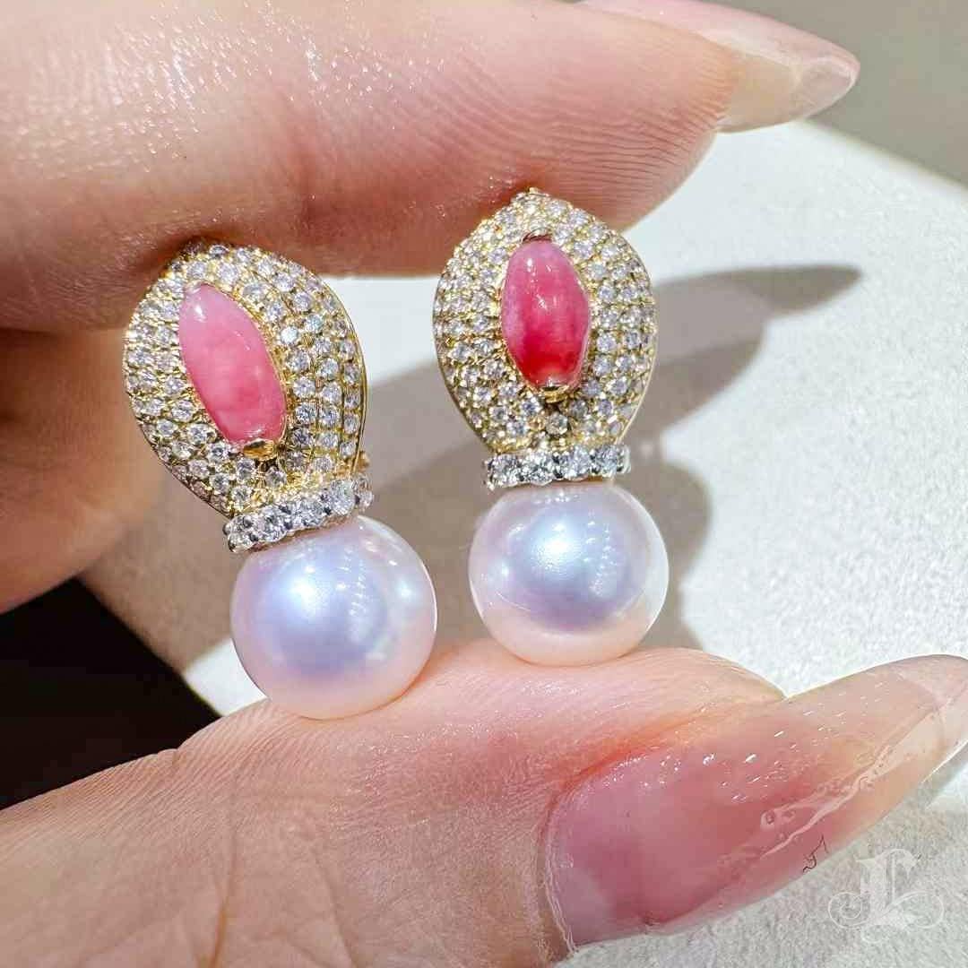 【Conchéa】Boucles d'oreilles pendantes en perles de conque mystiques et diamants Akoya - 0.97ct en vente 7