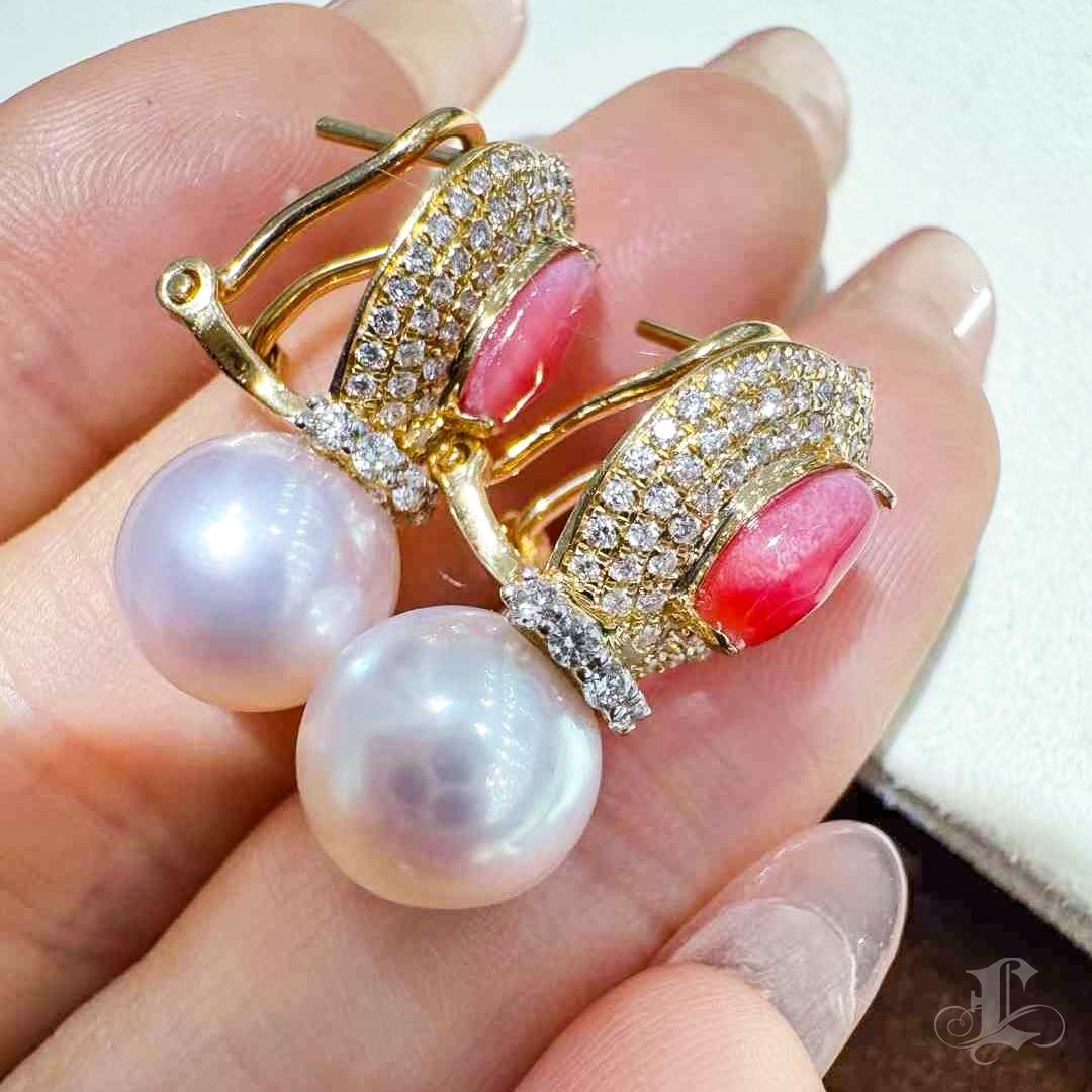 【Conchéa】Boucles d'oreilles pendantes en perles de conque mystiques et diamants Akoya - 0.97ct Pour femmes en vente