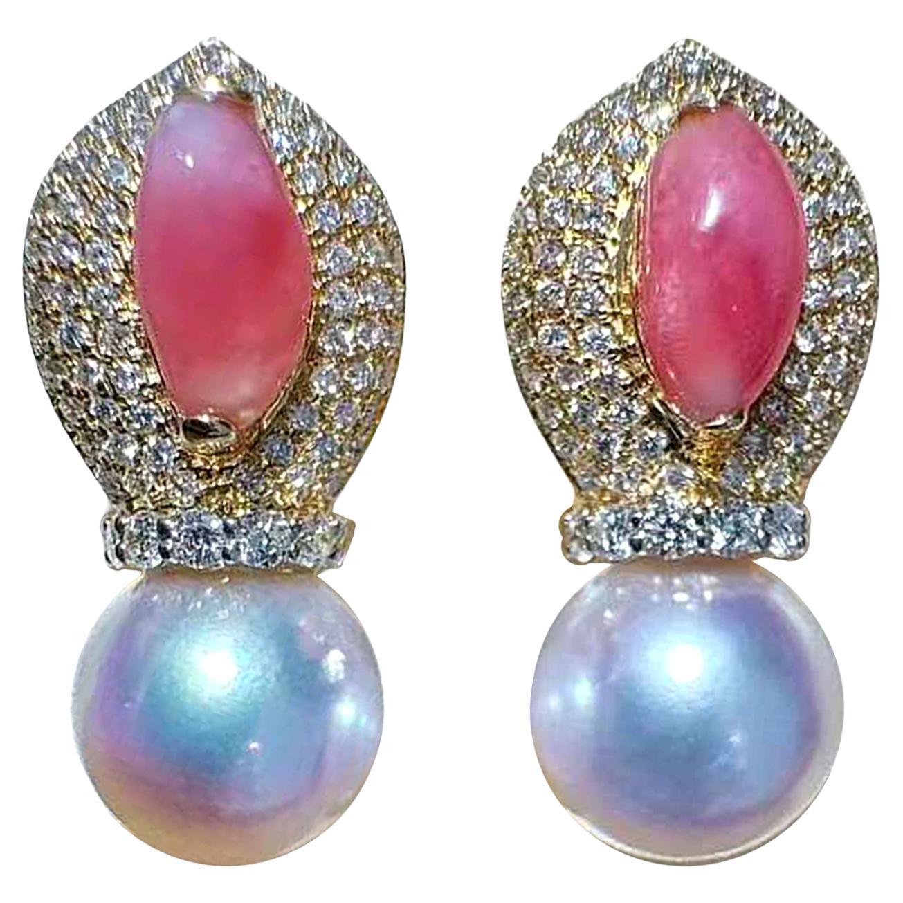 【Conchéa】 Orecchini a goccia con perle mistiche e diamanti Akoya - 1.6ct in vendita