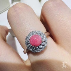 【Conchéa】Natural Conch Pearl & Diamond Ring — Flamingo Pink Flame Pattern