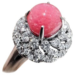 【Conchéa】Natural Conch Pearl & Diamond Ring — Flamingo Pink Flame Pattern