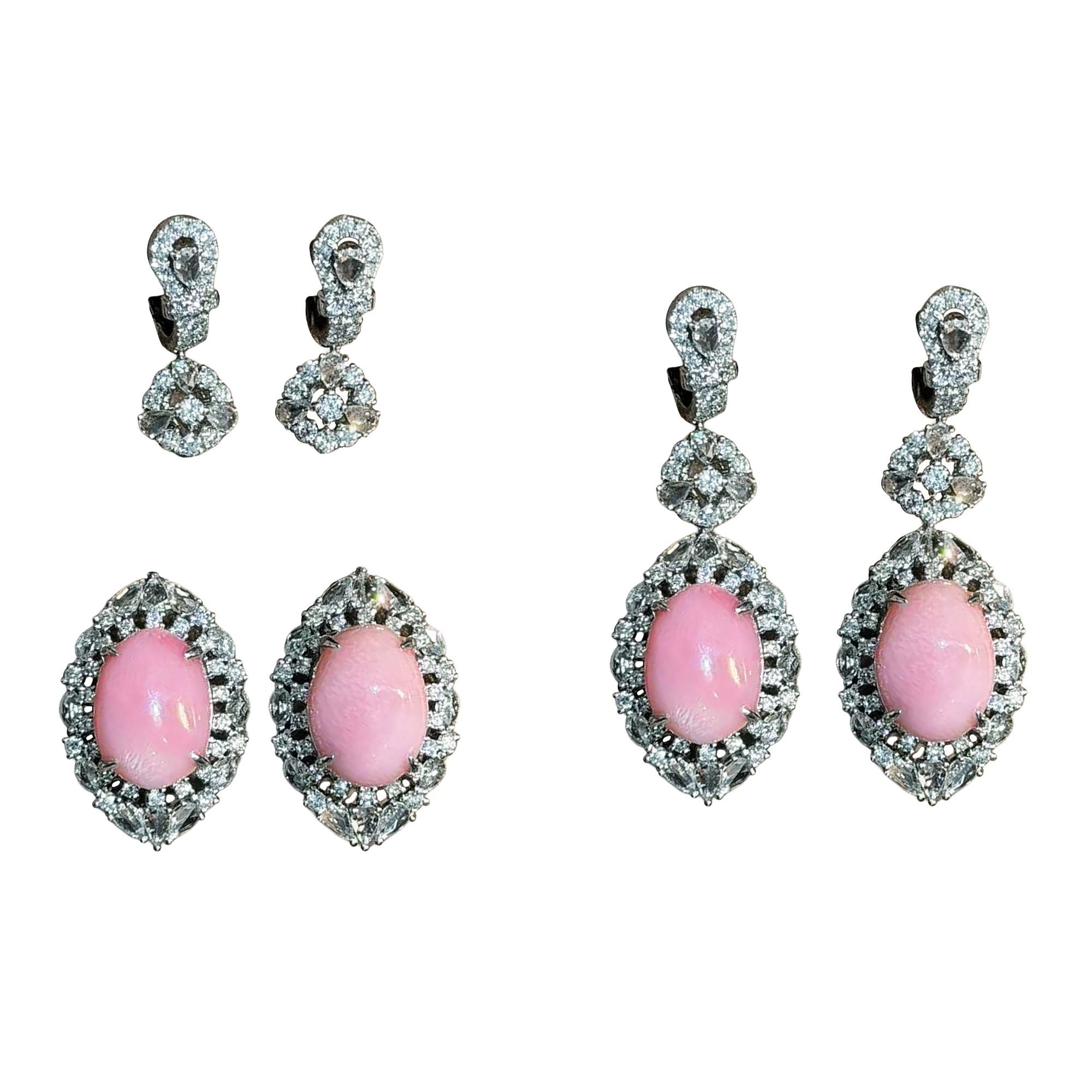 【Conchéa】Natural Conch Pearl Three-Drop Diamond Earrings — 10.98 ct For Sale