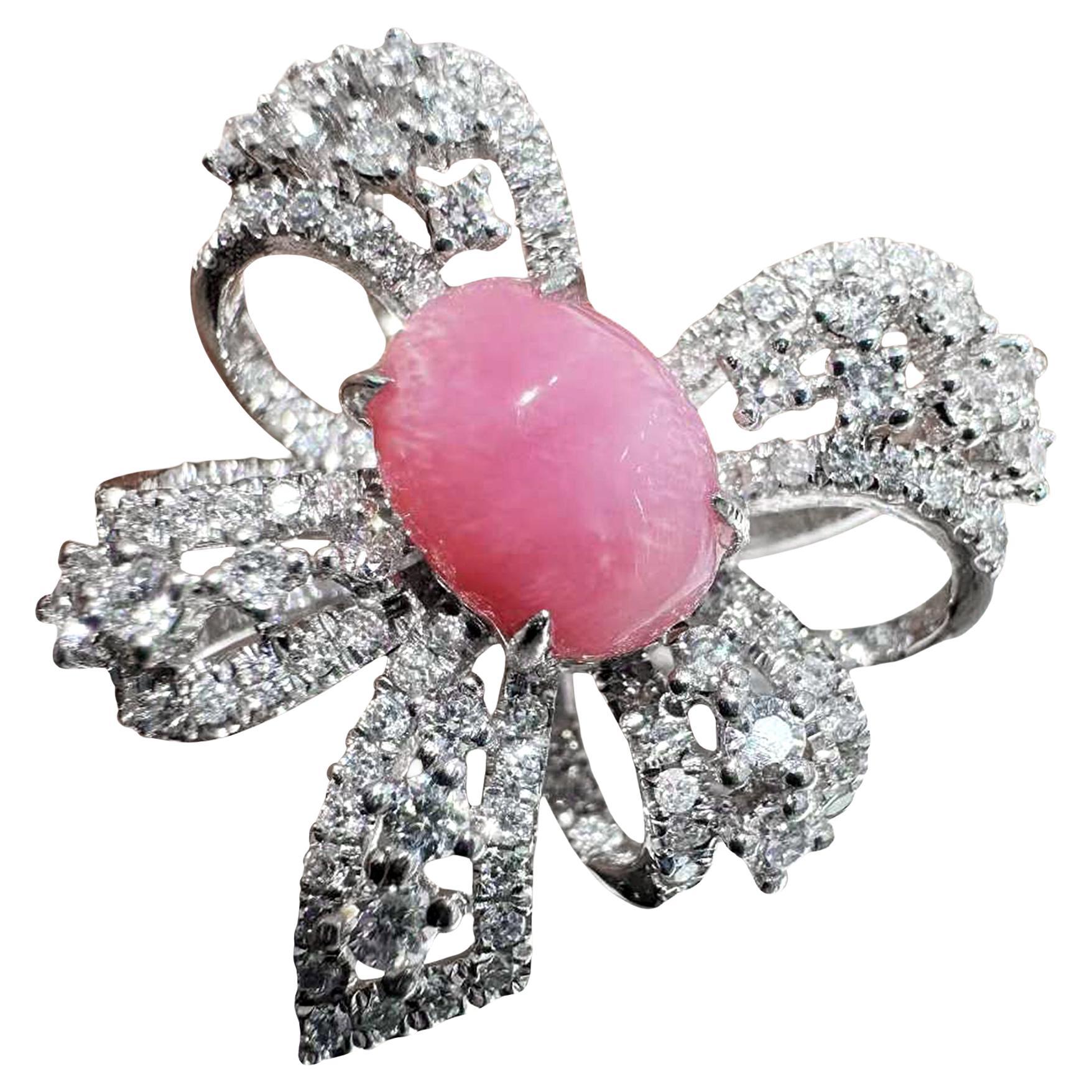 【Conchéa】Platinum Conch Pearl & Diamond Bow Ring — 1.46ct For Sale
