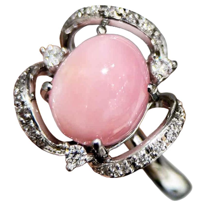 【Conchéa】PSL Certified Natural Pink Conch Pearl Platinum Ring — 7.2ct