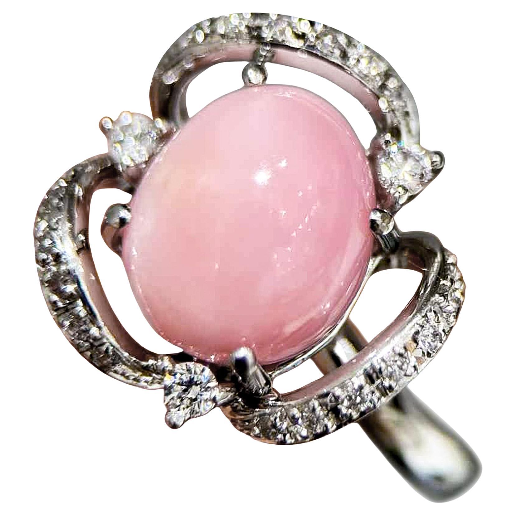 Conchéa】PSL zertifiziert natürliche rosa Muschel Platin Ring - 7,2ct