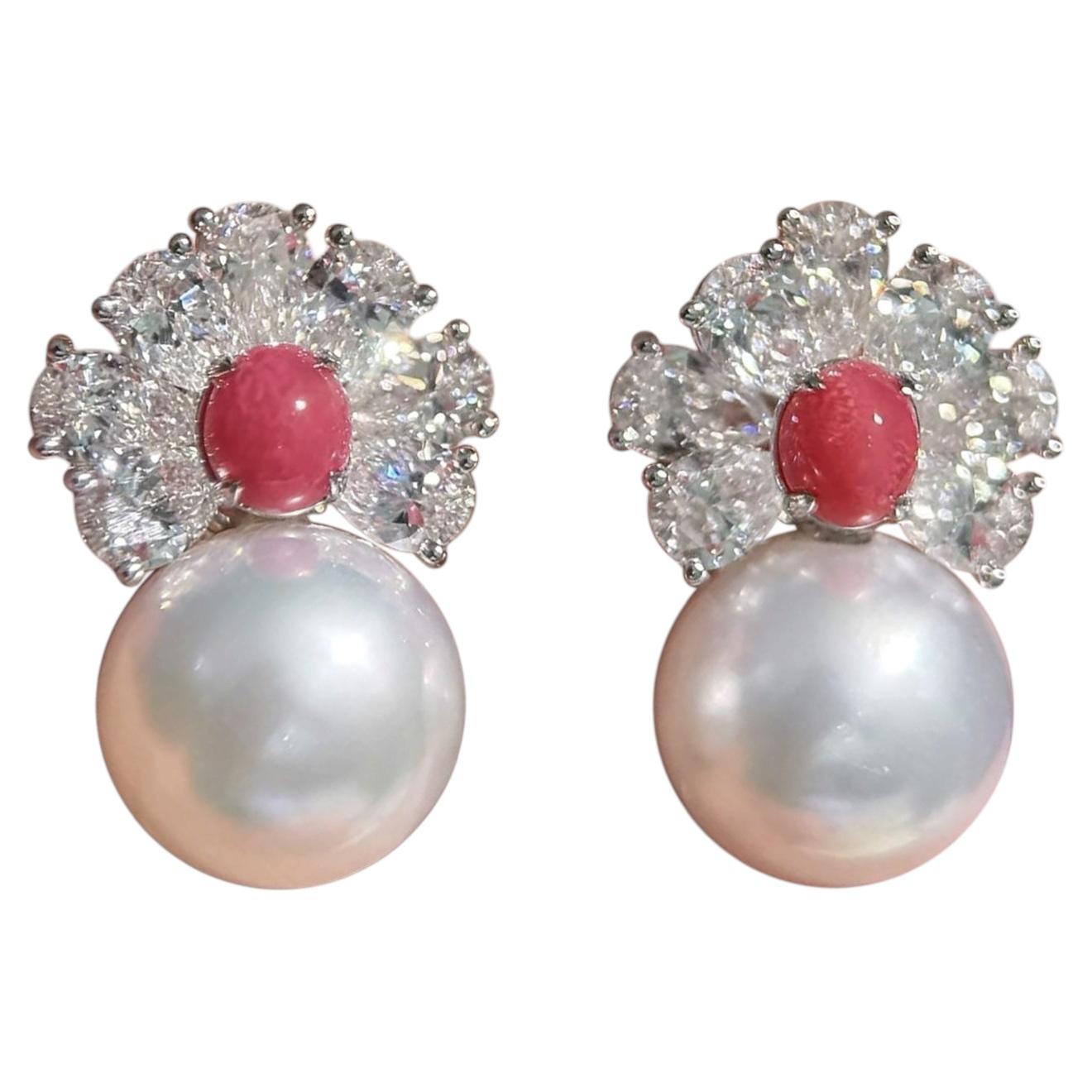 【Conchéa】PSL Venus Certified South Sea & Conch Pearl Diamond Earrings For Sale