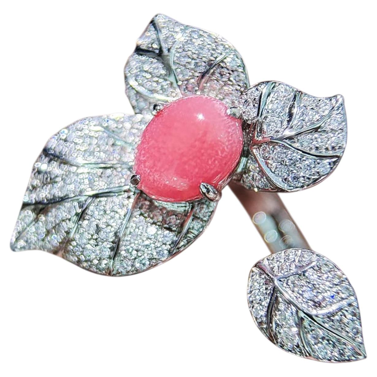 【Conchéa】Spring Bloom Flame Pink Conch Pearl Diamond Ring — 1.83 ct