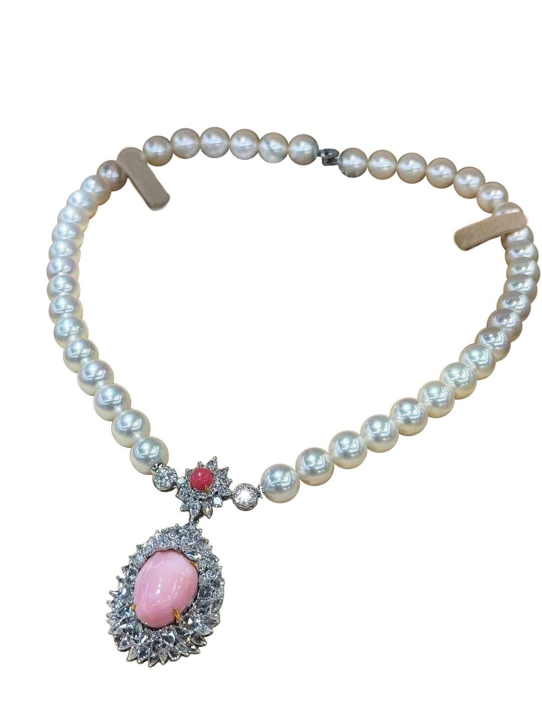 【Conchéa】Ultra-Rare Convertible Conch Pearl & Diamond High Jewelry Set — 18.89ct For Sale 12