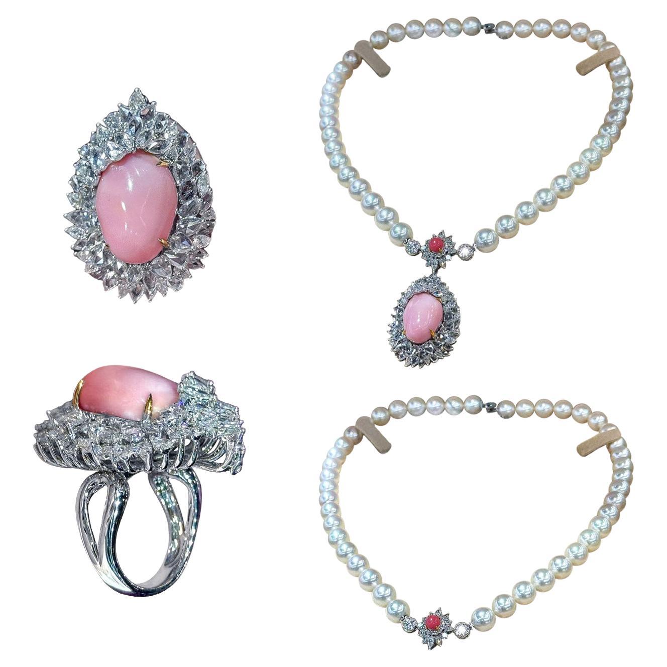 【Conchéa】Ultra-Rare Convertible Conch Pearl & Diamond High Jewelry Set — 18.89ct For Sale