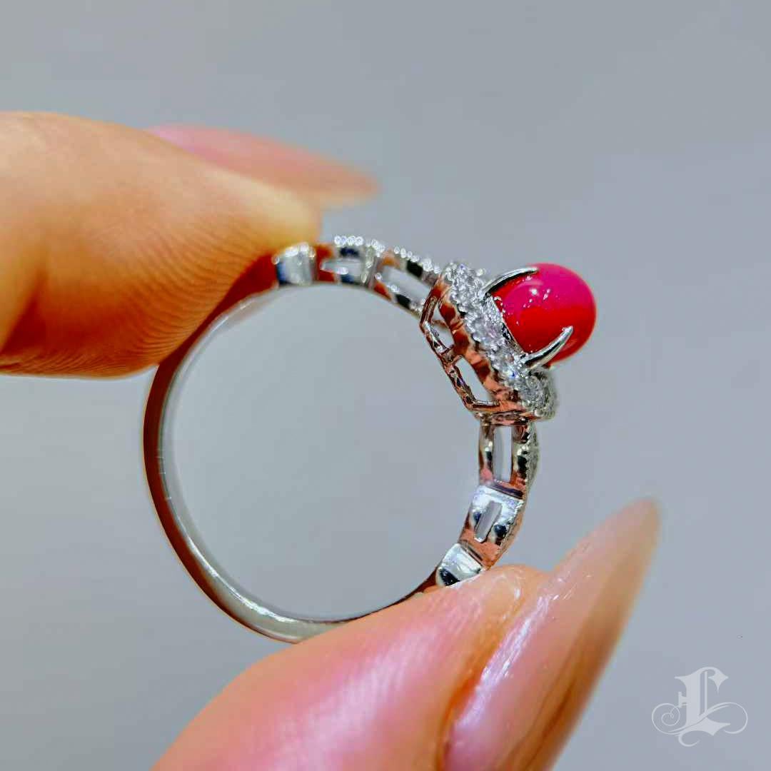 【Conchéa】Vivid Pink Conch Pearl Diamond Ring — 1.23ct For Sale 4