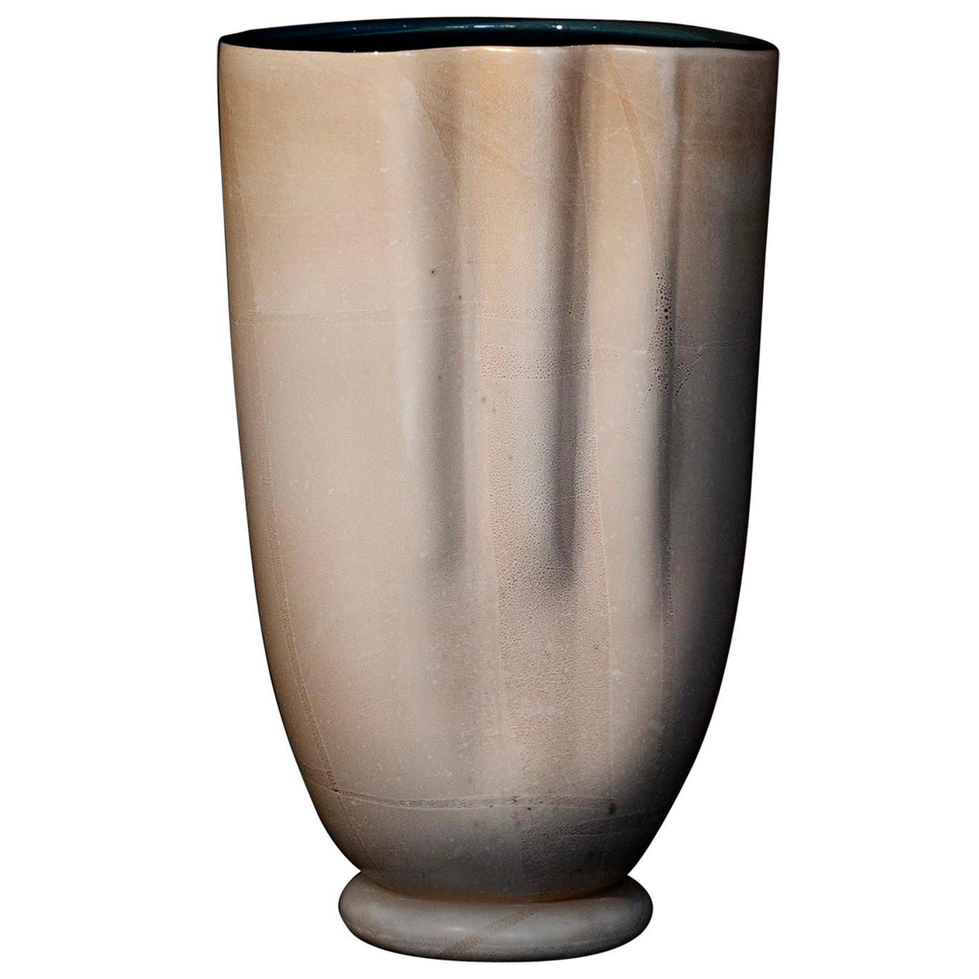 Unique Conchiglia Hand Blown Murano Glass White Gold Leaf Vase by Ermes Glass For Sale