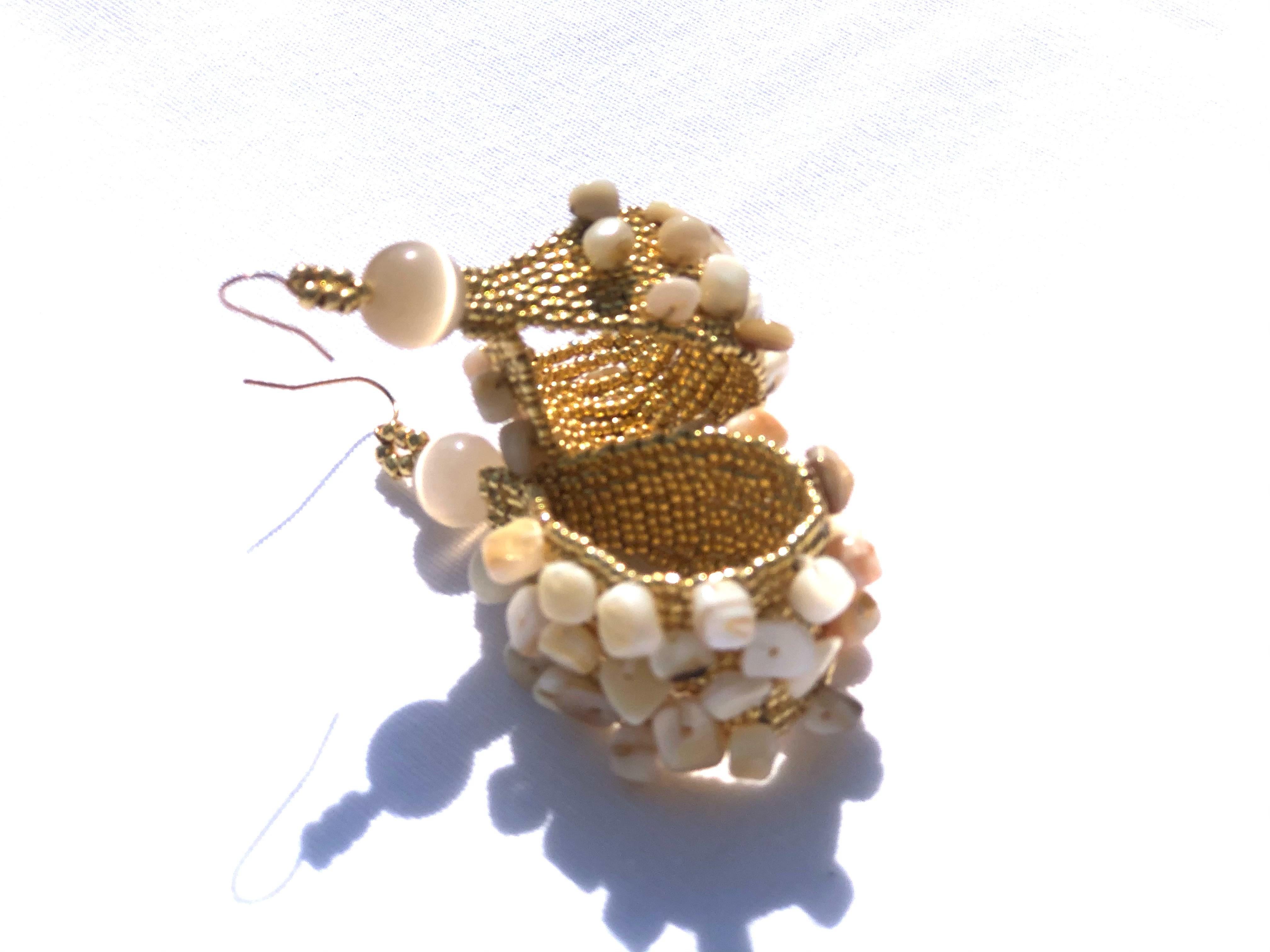 Artisan Conchita Gold and Conch Shell Hoop For Sale