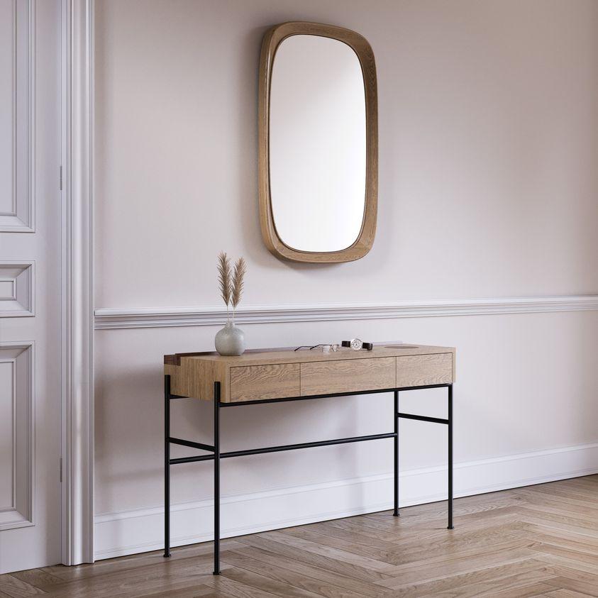 XXI secolo e contemporaneo Scrivania/consolle per portineria in stile moderno del Medioevo, con accenti in massello di Oak e Noce in vendita