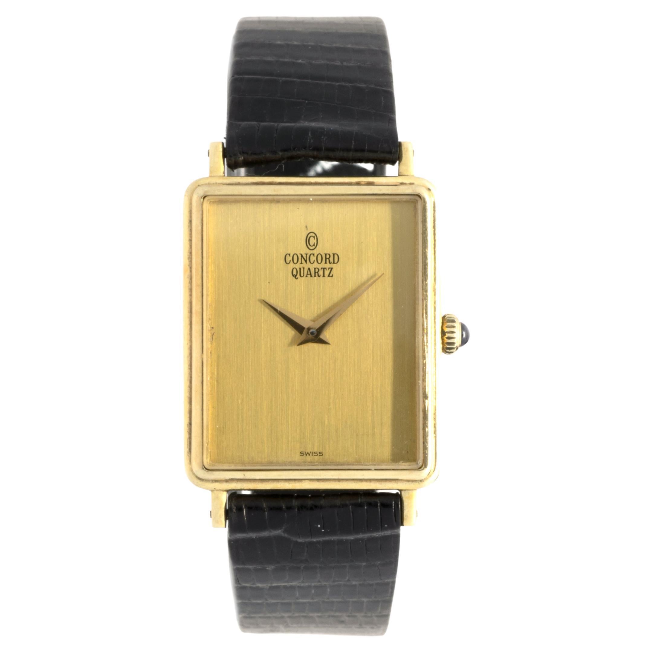Concord 14 Karat Yellow Gold Vintage Rectangular Quartz Wrist Watch on Strap