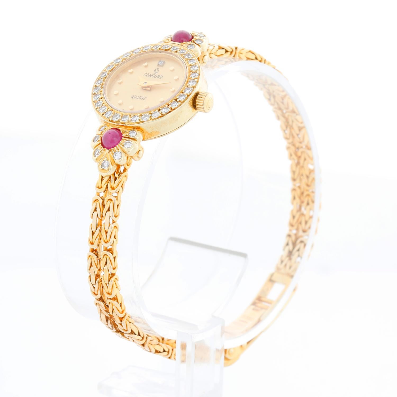 Concord Watch da donna in oro giallo 14 carati con diamanti e rubini in vendita 1