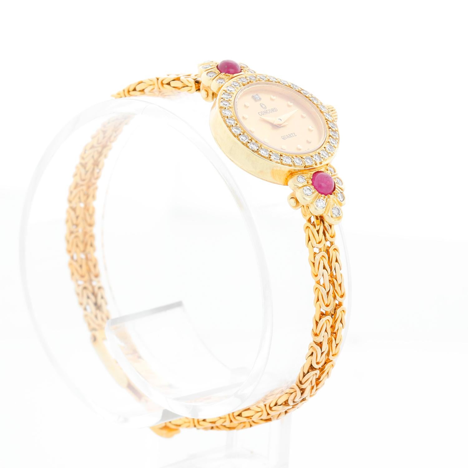 Concord Watch da donna in oro giallo 14 carati con diamanti e rubini in vendita 2