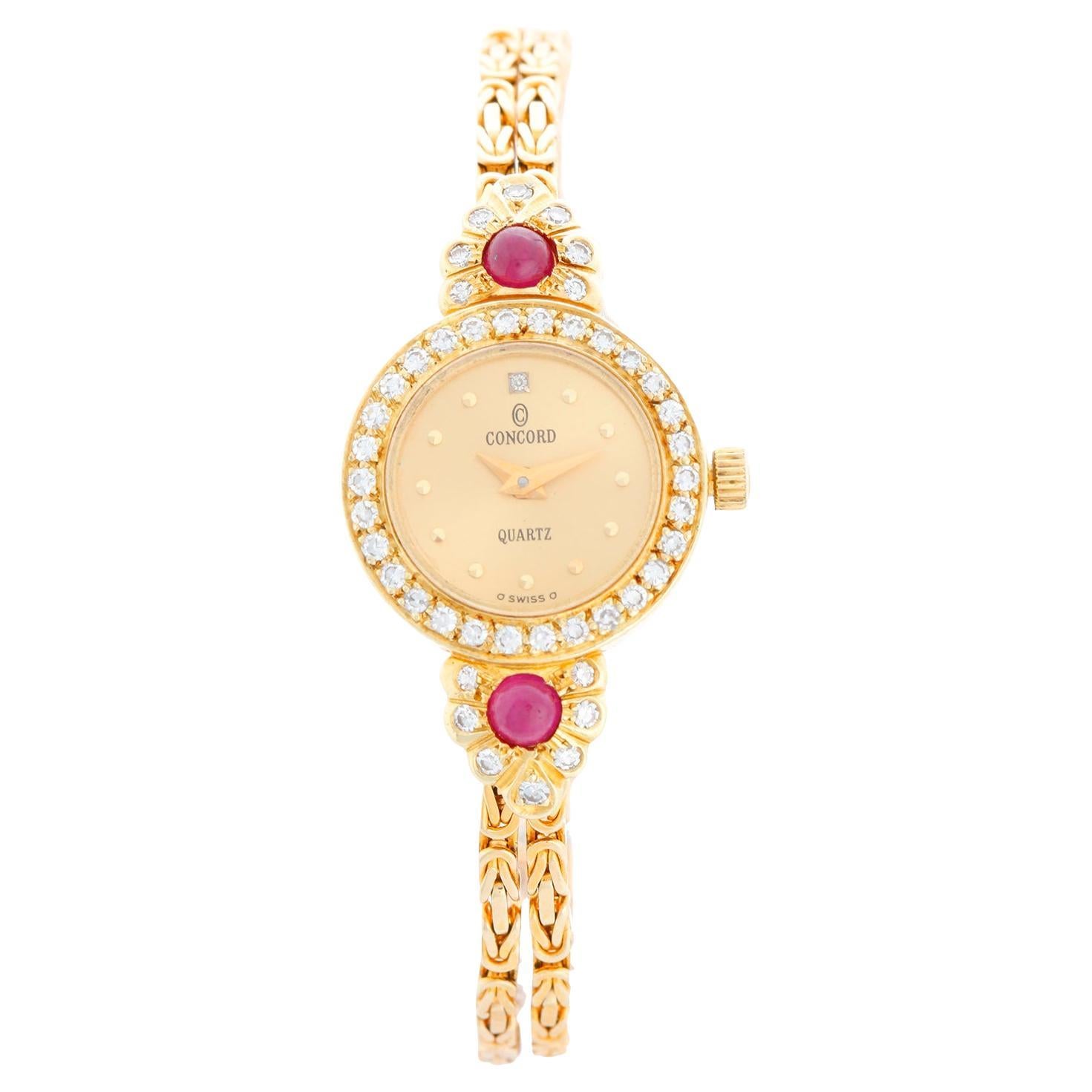 Concord Watch da donna in oro giallo 14 carati con diamanti e rubini in vendita