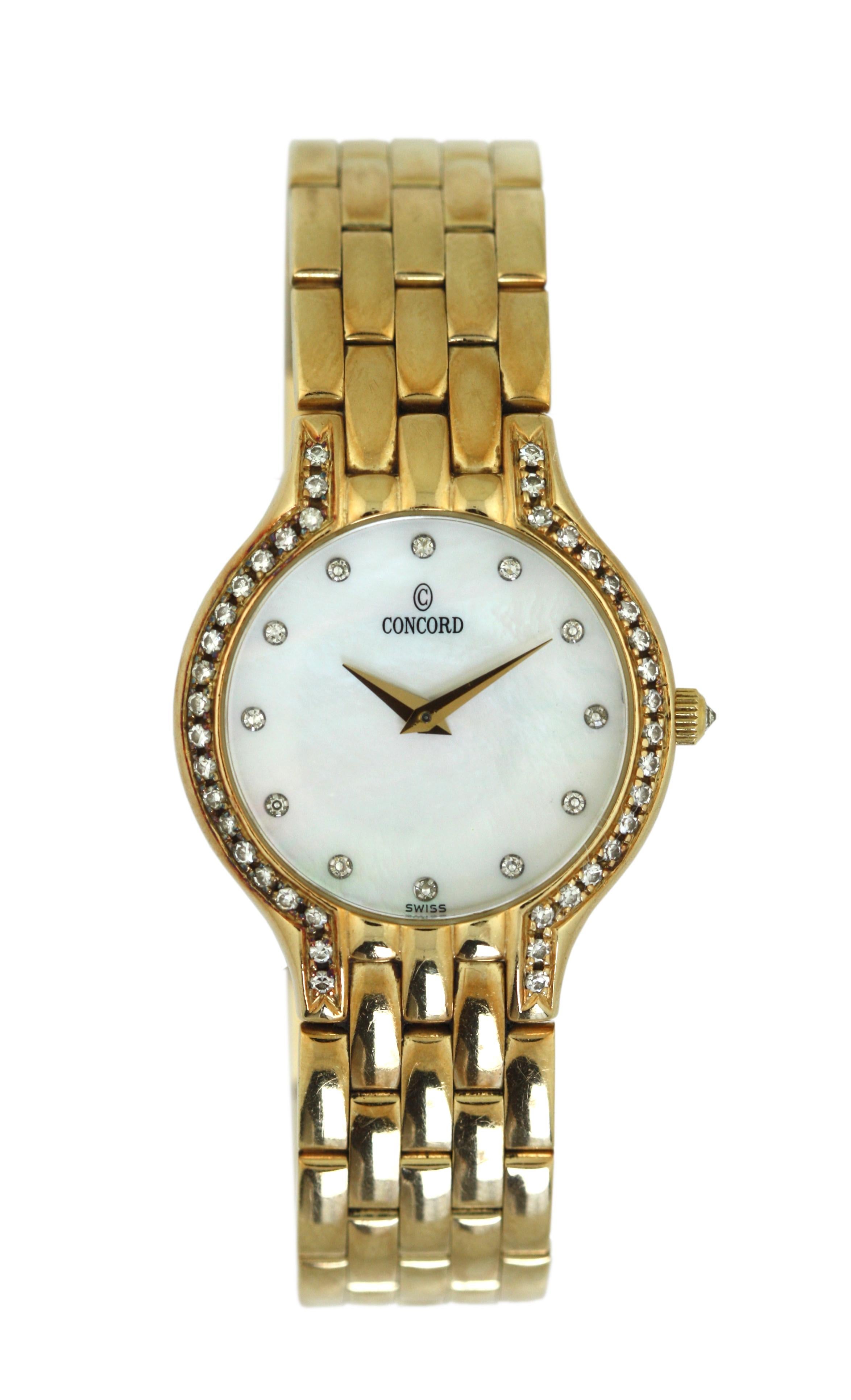 Women's or Men's Concord 14K Yellow Gold Diamond Bezel Wristwatch For Sale