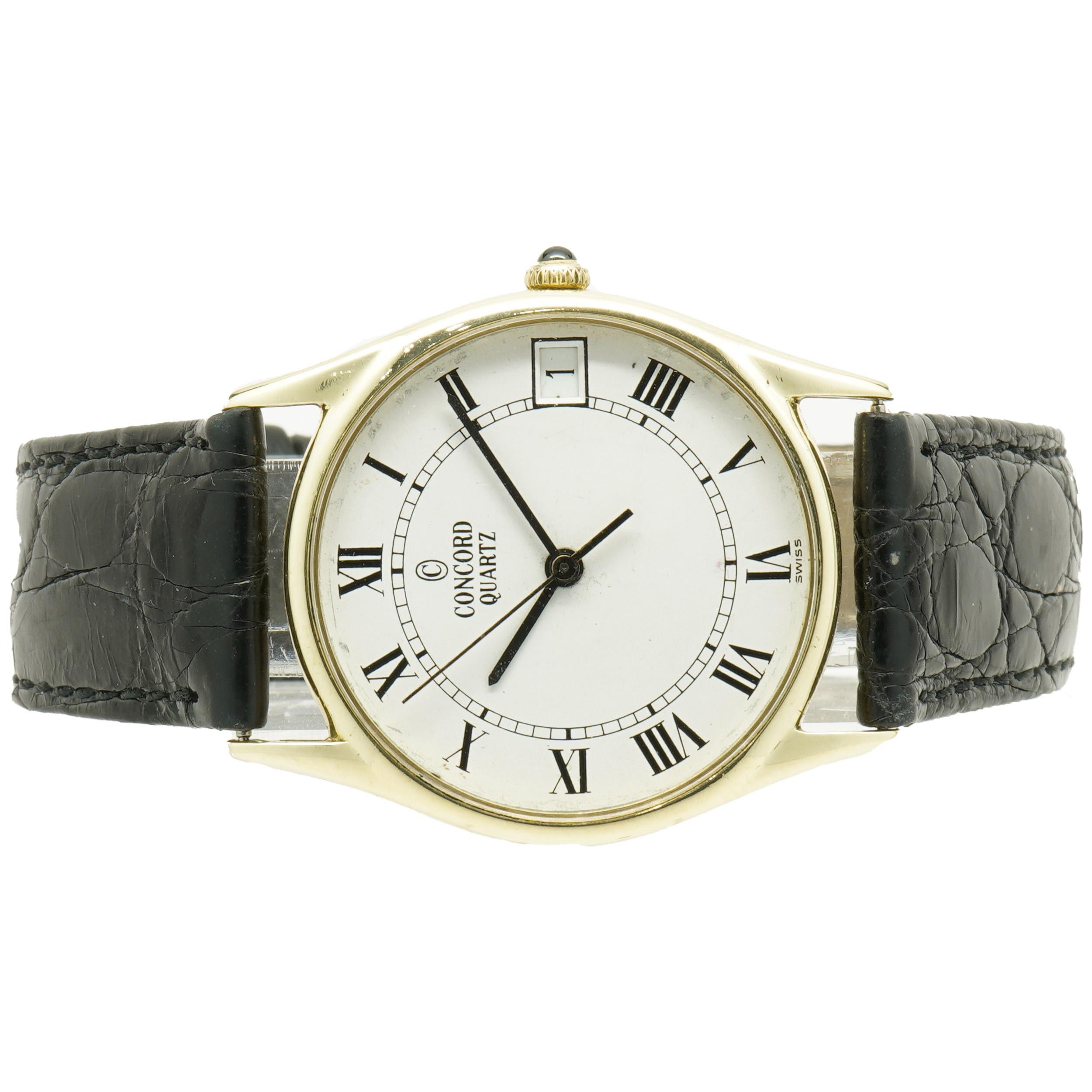 Movement: quartz
Function: hours, minutes, seconds, date
Case: 32.2mm round case, sapphire crystal, pull/push crown
Dial: white with roman hour markers
Band: black leather
Reference: 2095210
Serial#: 384XXX

No Box or Papers
Guaranteed to be