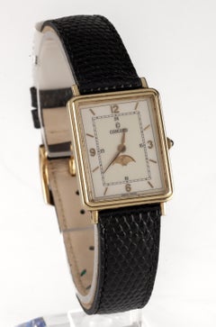 Concord 14k Yellow Gold Moonphase Quartz Tank Watch w/ Leather Strap