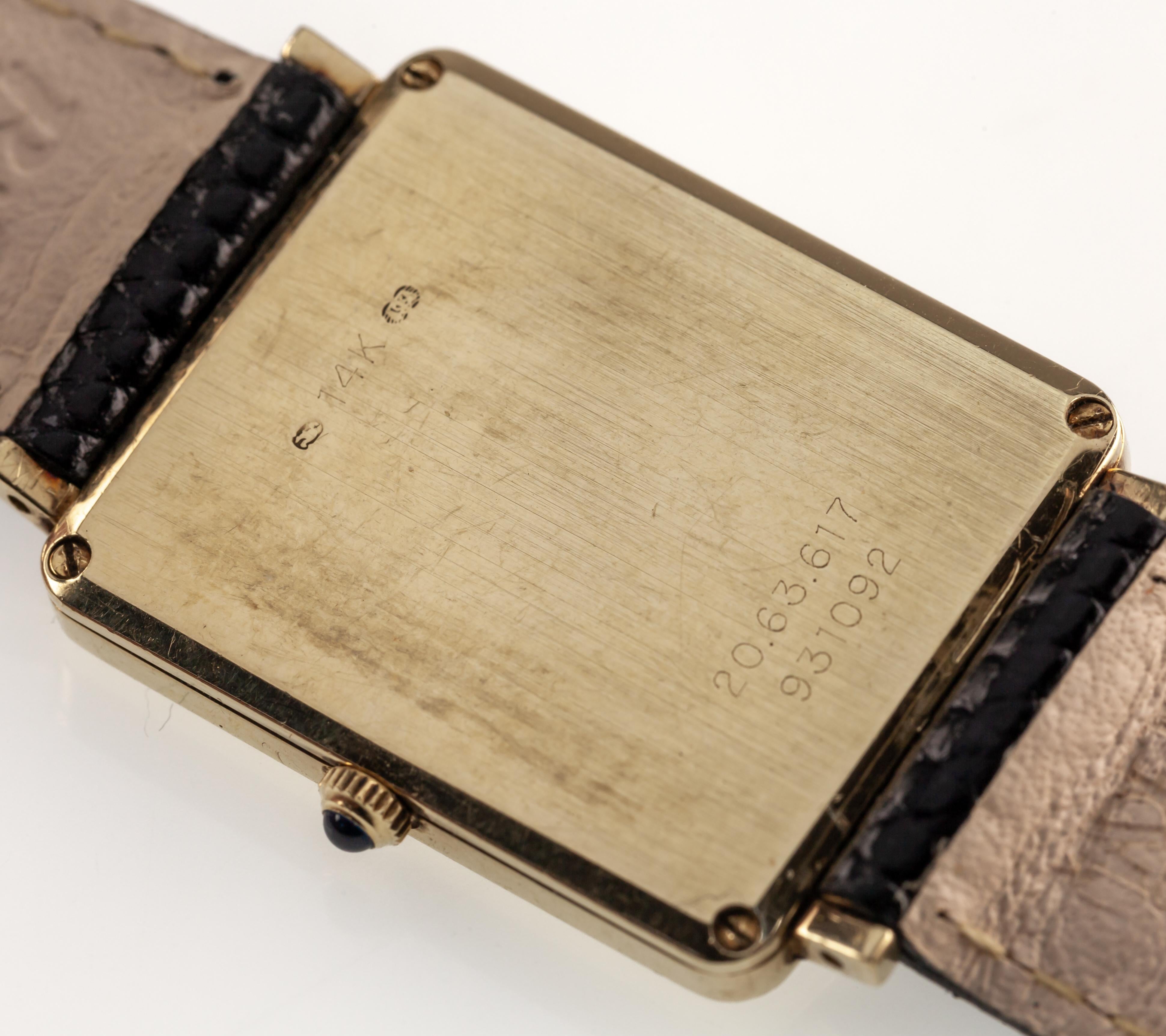 Concord 14k Yellow Gold Moonphase Quartz Tank Watch w/ Leather Strap In Good Condition For Sale In Sherman Oaks, CA