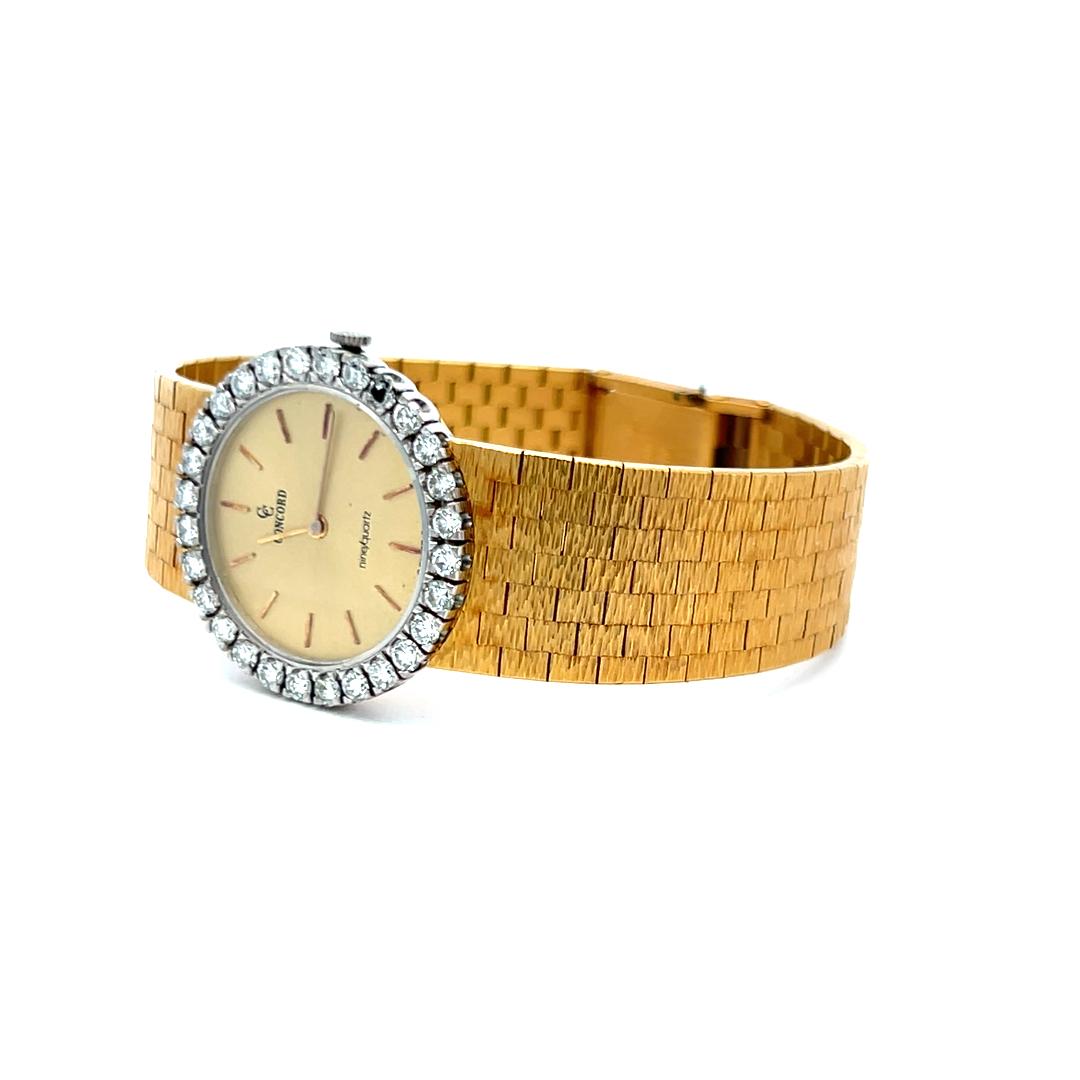 Women's or Men's Concord 1.56 Carat Round Brilliant F VS Diamond 18 Karat Yellow Gold Wrist Watch For Sale
