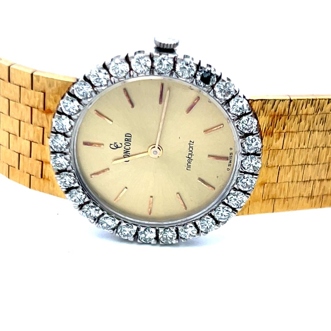 Concord 1.56 Carat Round Brilliant F VS Diamond 18 Karat Yellow Gold Wrist Watch For Sale 3