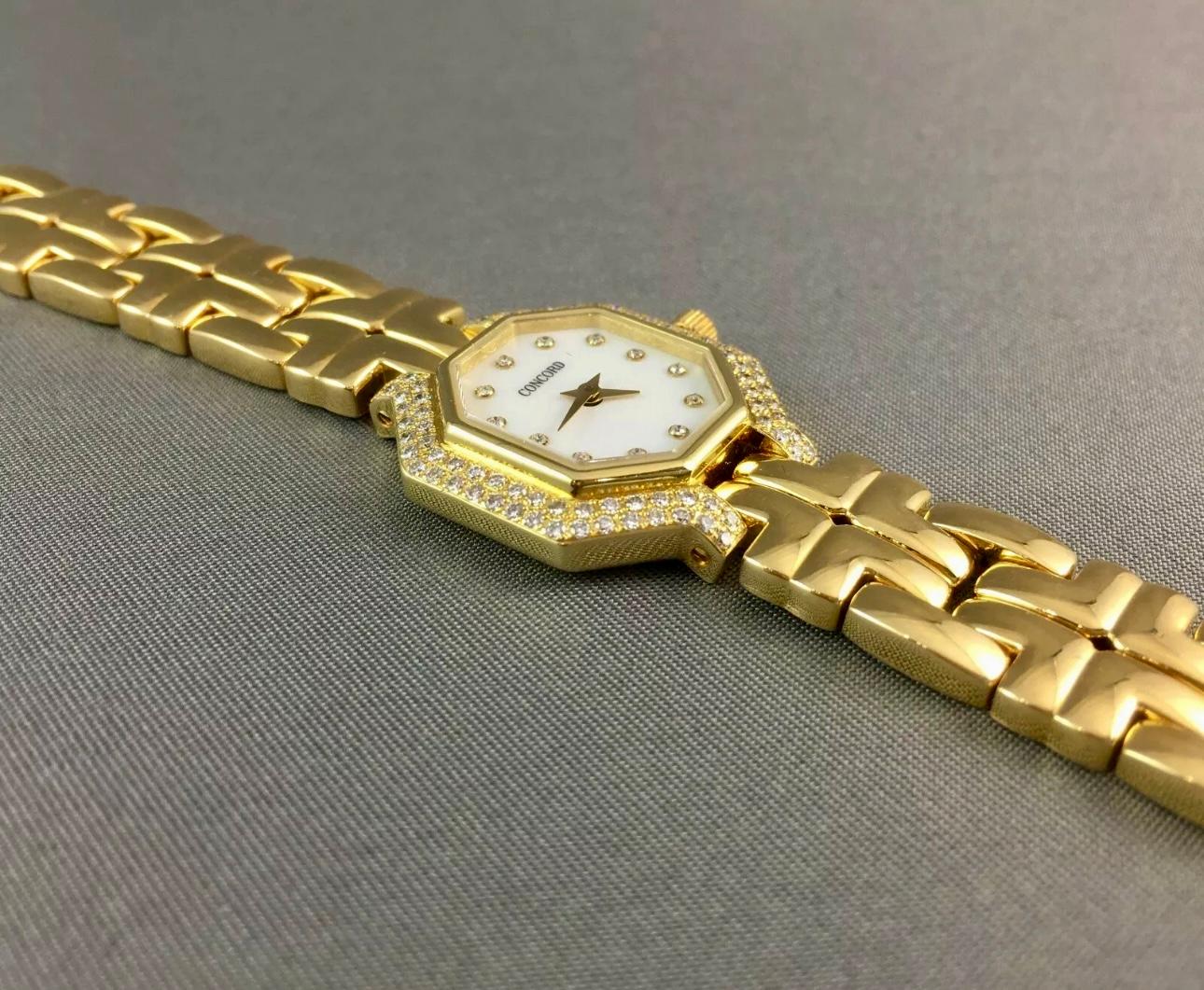 Modern Concord 18k Gold & Diamond Ladies Watch Ref. #51.25.160, Mother of Pearl Dial For Sale