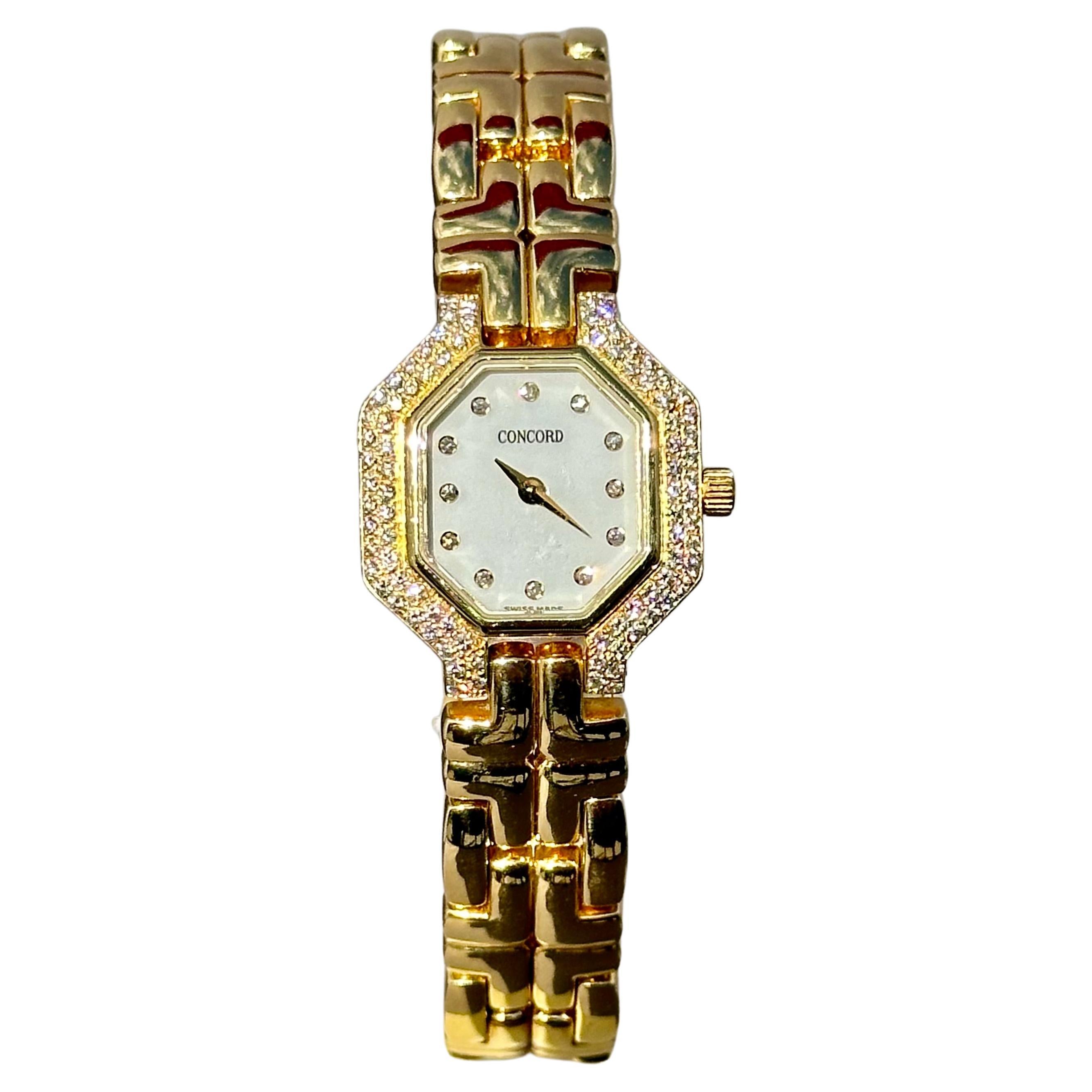 Concord 18k Gold and Diamond Ladies Watch Ref. 51.25.160 Mother of Pearl Dial For Sale at 1stDibs concord ladies gold watch with diamonds concord diamond watch concord tank watch