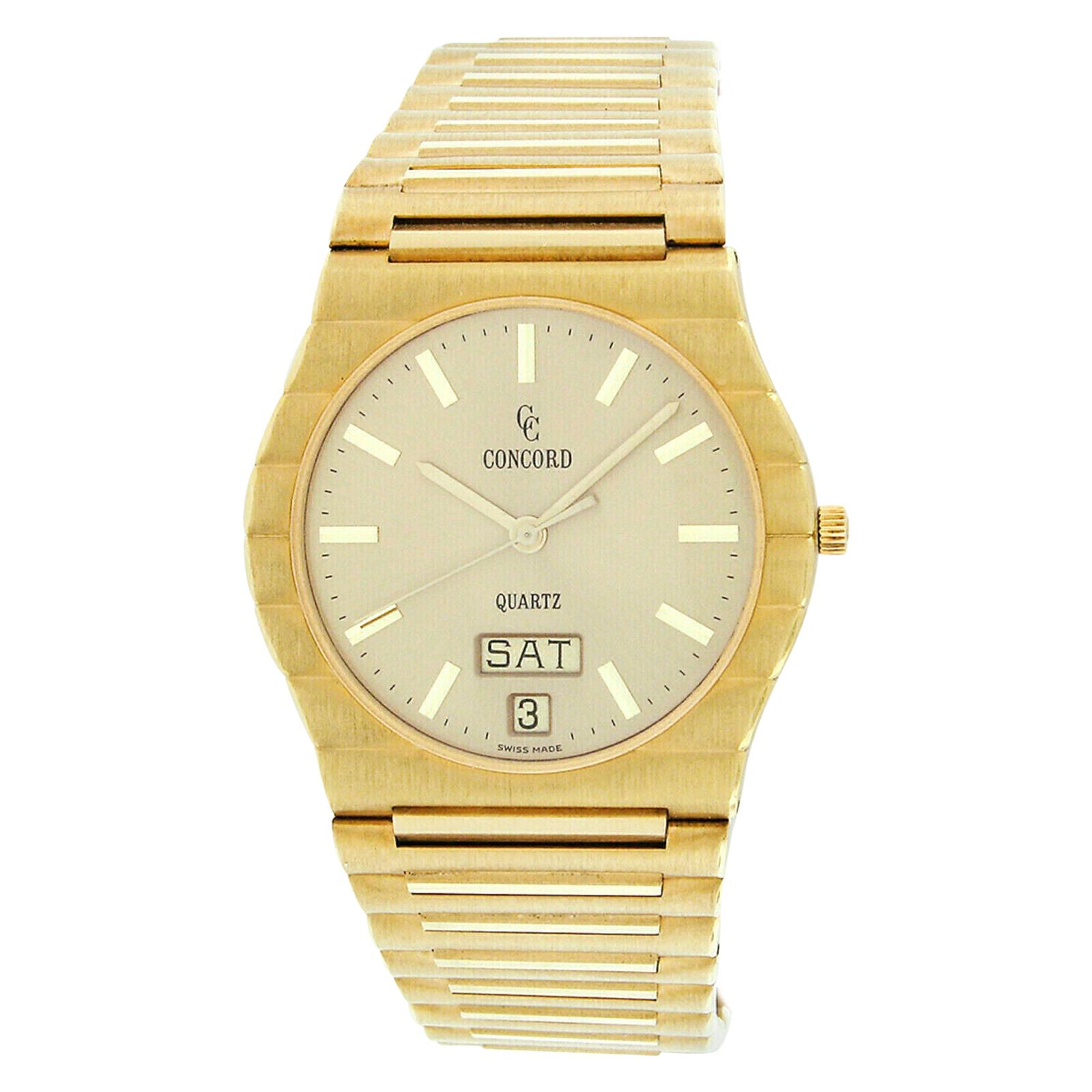 Concord 18k Yellow Gold Day Date Quartz Wrist Watch 50.58.218 Box & Papers