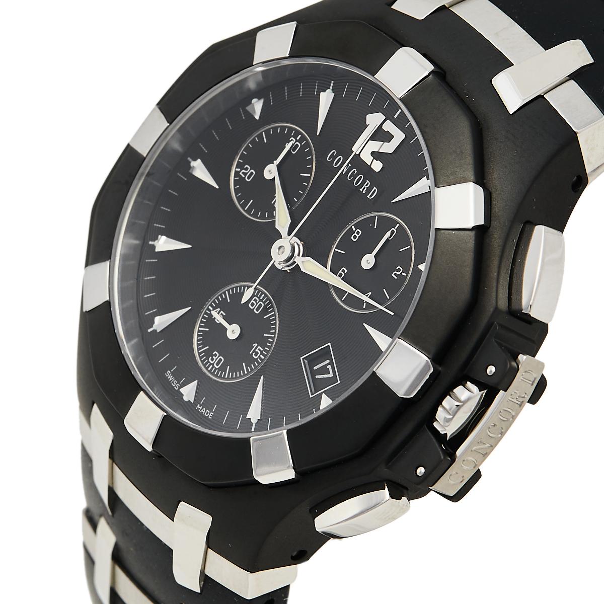 A perfect piece of accessory to pair with both your daytime casuals as well as smarter and chic looks, this Concord Saratoga wristwatch is a must-have for all with classic taste. An exemplar of the label's fine artistry, this watch features a smart