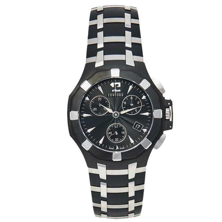 Concord Black Stainless Steel Saratoga Chrono Men's Wristwatch 40 mm