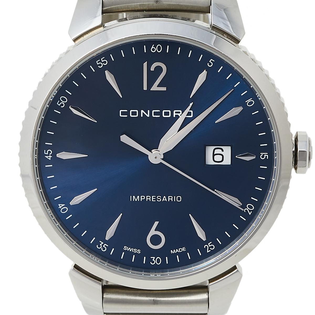 Concord Blue Stainless Steel Impresario 06.1.14.1124 Men's Wristwatch 41 mm In Good Condition In Dubai, Al Qouz 2
