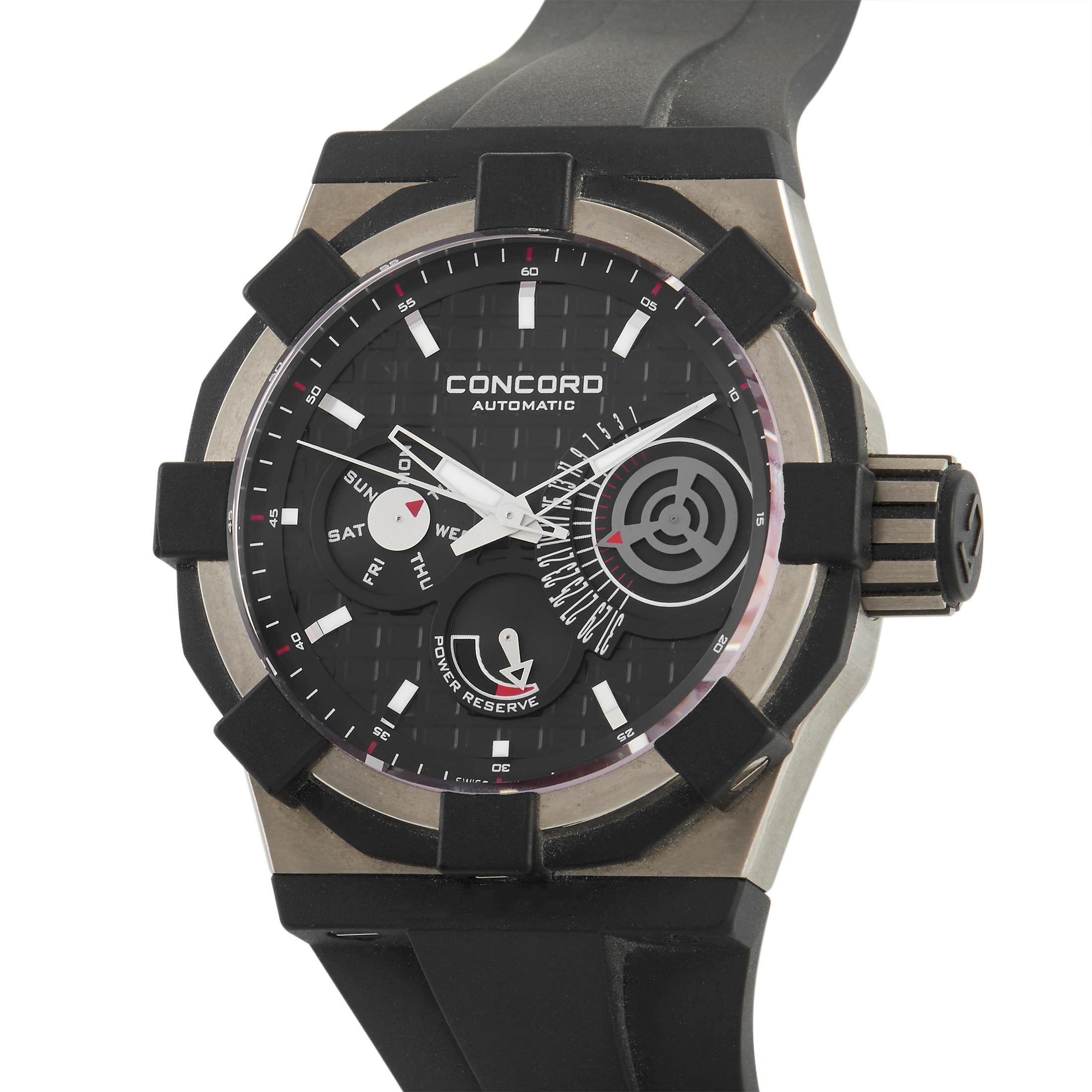The Concord C1 Retrograde Watch, reference number 01.5.40.1020, is sleek, functional, and ready for action. 

A 45mm case crafted from titanium provides the perfect foundation for this impressive timepiece. Along with a notched bezel, it includes a