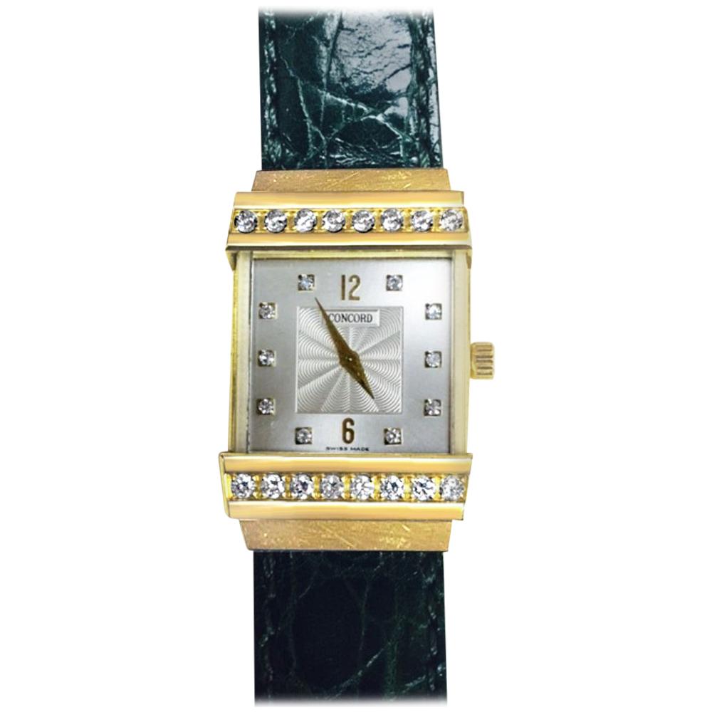 Concord Crystale 18 Karat Yellow Gold Leather Band Watch For Sale