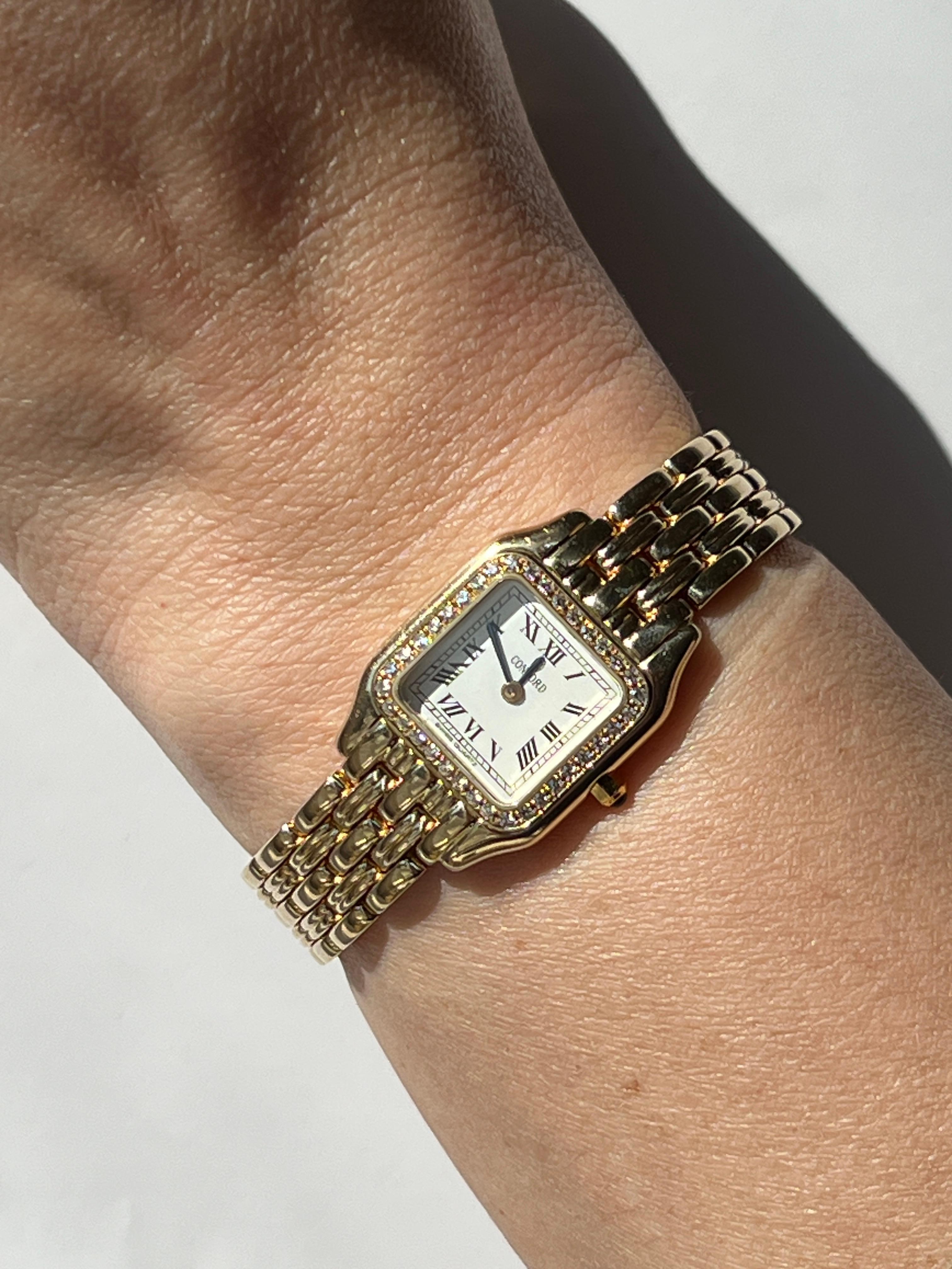 Contemporary Concord Diamond 14k Yellow Gold and Sapphire Crystal Faced Wrist Watch