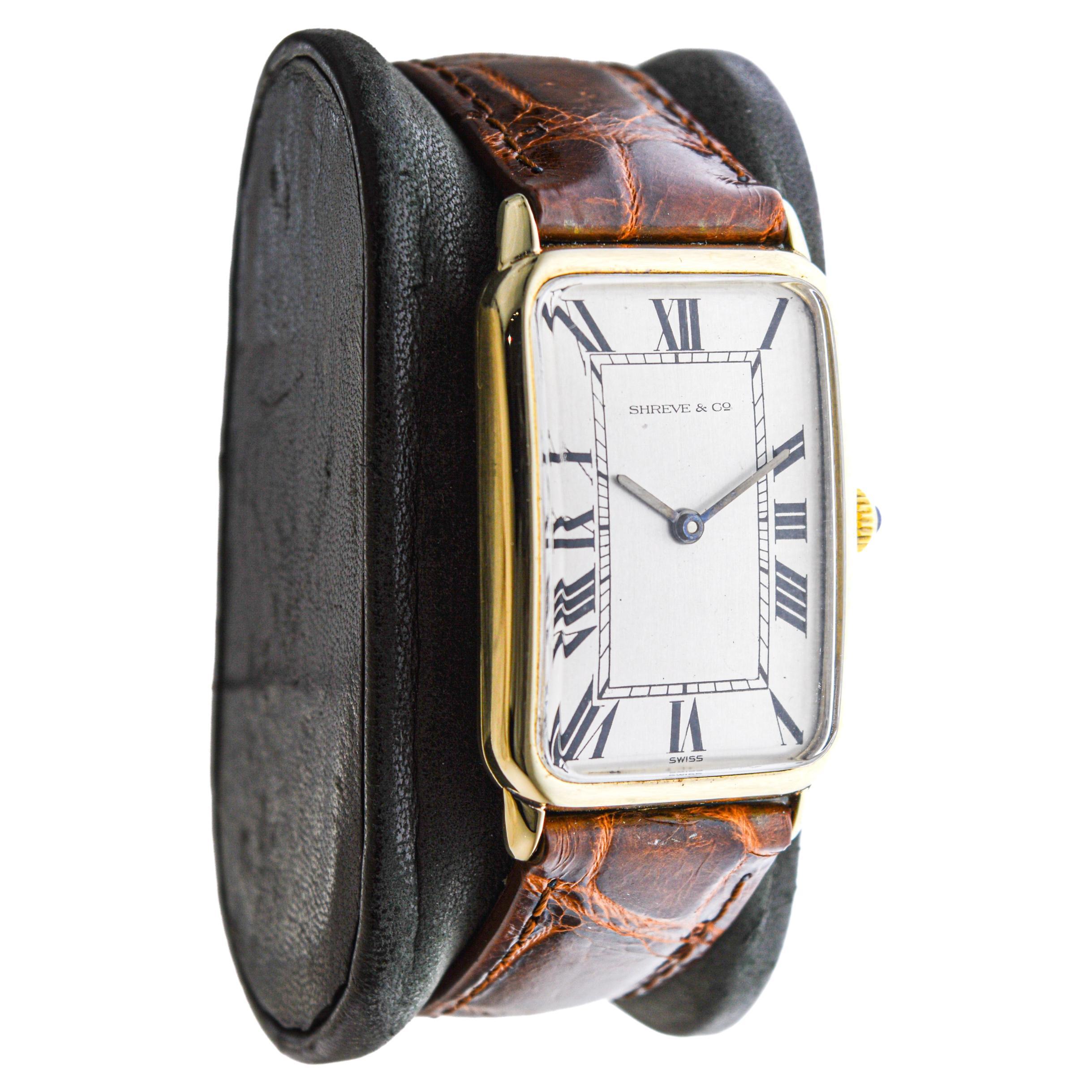 FACTORY / HOUSE: Concord for Shreve & Co. 
STYLE / REFERENCE: Art Deco Style / Reference 302230
MOVEMENT / CALIBER: 17 Jewels Manual Winding / Caliber 259
DIAL / HANDS: Silvered Roman Numbers / Blued Steel Baton Hands
DIMENSIONS: Length 42mm X Width