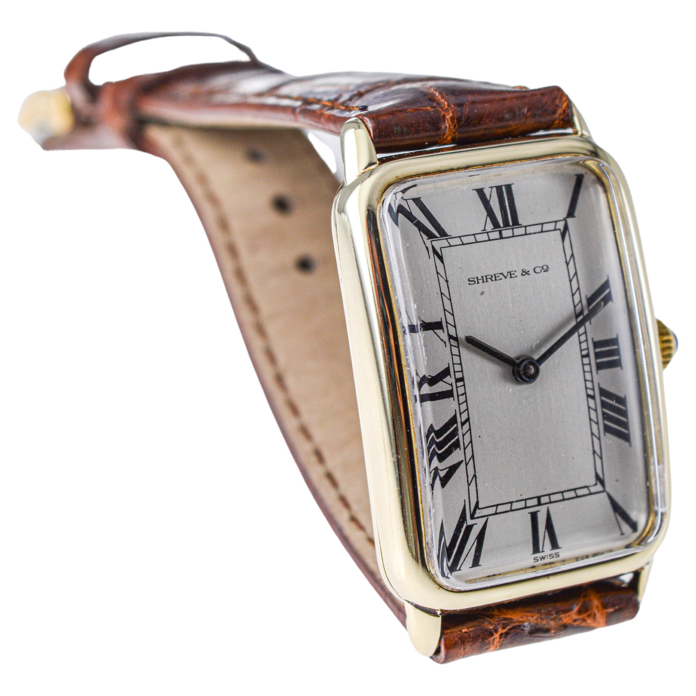 Concord for Shreve & Co. Yellow Gold Manual Wind Watch 1980's Art Deco Style  For Sale 1